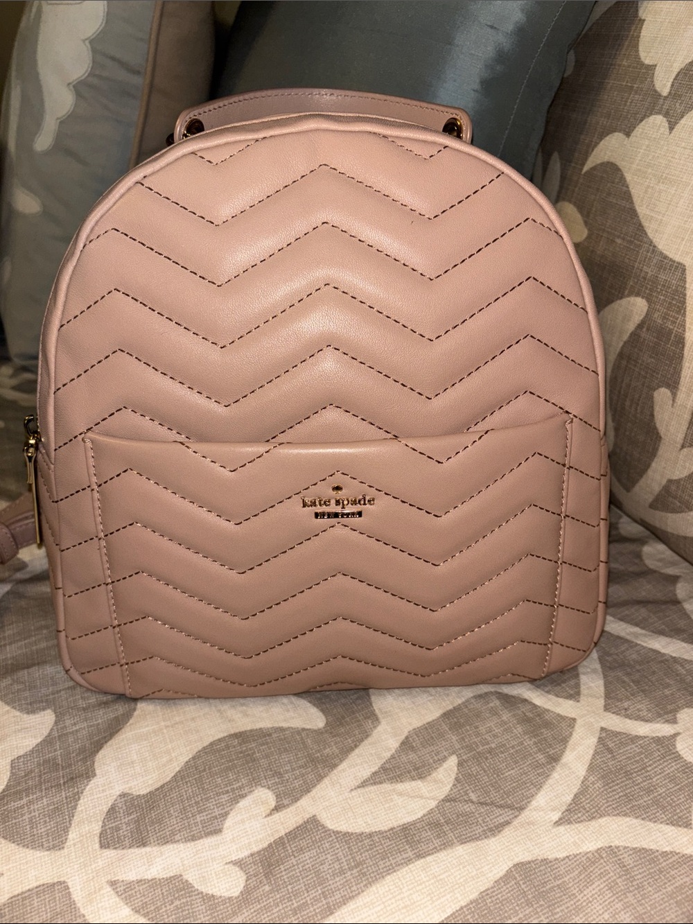 kate spade Quilted Chevron Backpack Purse in Blush Pink